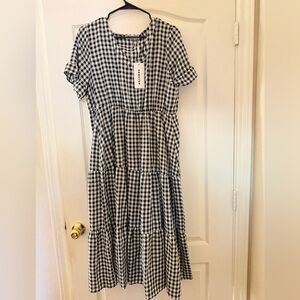 Gingham Black and White Midi Dress